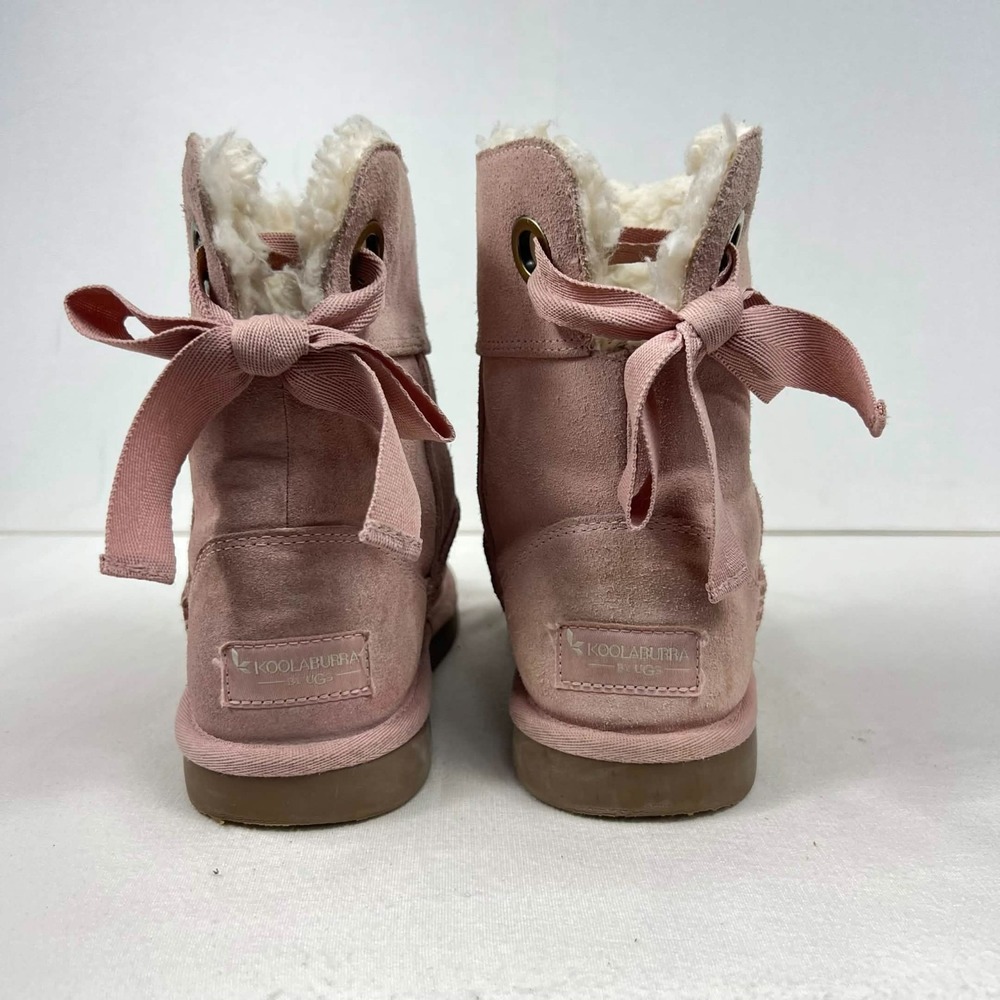 GUC Koolaburra by UGG Victoria Mini Pink Bow Winter Boots Fur Lined Girls Size 2 - Picture 10 of 14